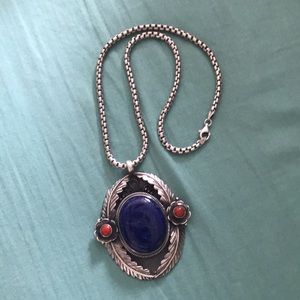 Sterling 925 Coral Lapis Navajo necklace